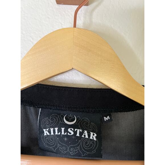 Killstar Mesh Black Skull Rose Print Bell Sleeve Top Size Medium - Picture 3 of 5